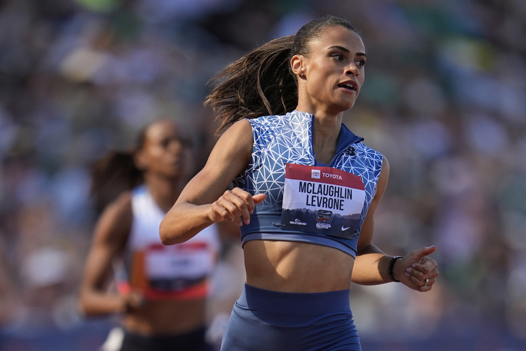 Sydney McLaughlin-Levrone wins the third heat of the women's 400-meter semifinal at the U.S. Championships athletics meet in Eugene, Ore., Friday, Aug. 1, 2025. (AP Photo/Abbie Parr)