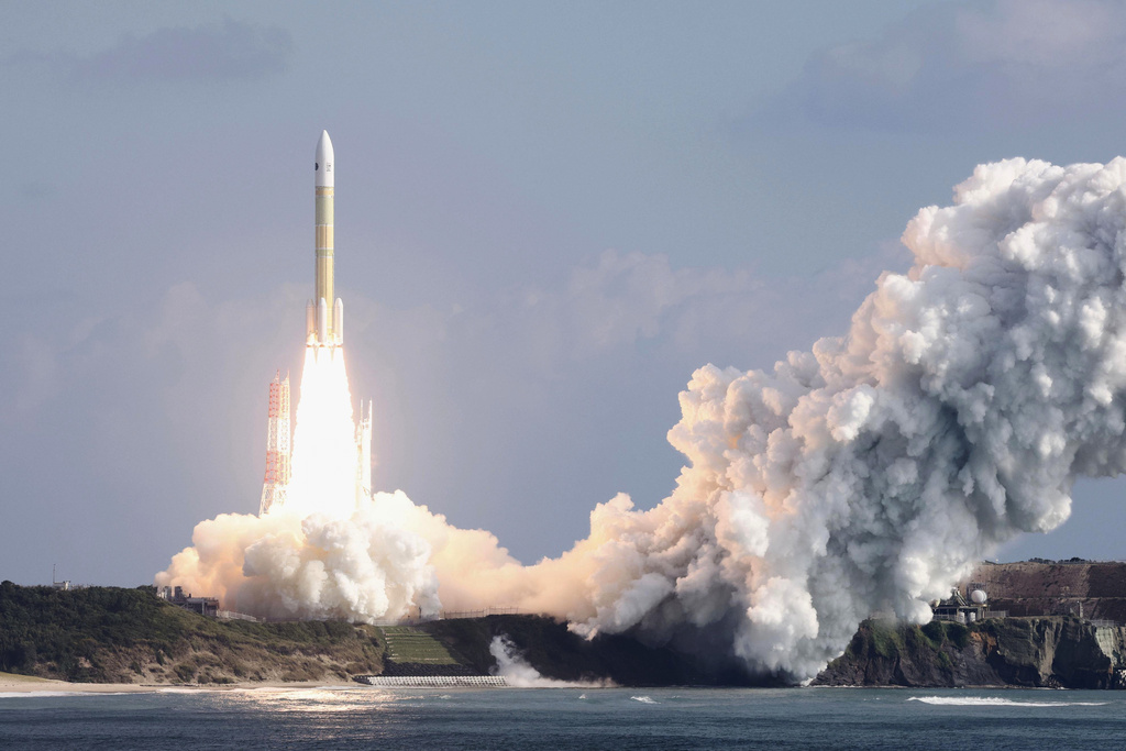 The H3 (7th) rocket by the Japan Aerospace Exploration Agency (JAXA), carrying a new HTV-X cargo transfer spacecraft, is launched from the Tanegashima Space Center in Minamitane, Tanegashima island, southern Japan, Sunday, Oct. 26, 2025. (Kotaro Ueda/Kyodo News via AP)