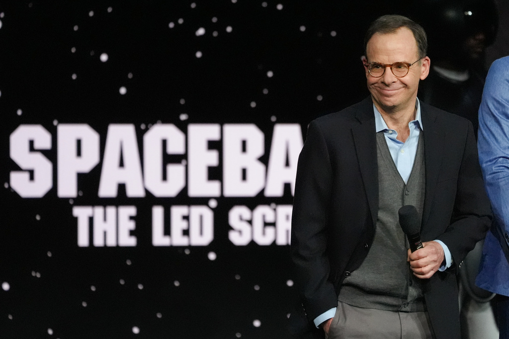Rick Moranis, cast member of the upcoming film "Spaceballs 2," speaks during the Amazon MGM Studios presentation at CinemaCon on Wednesday, April 15, 2026, at Caesars Palace in Las Vegas. (AP Photo/Chris Pizzello)