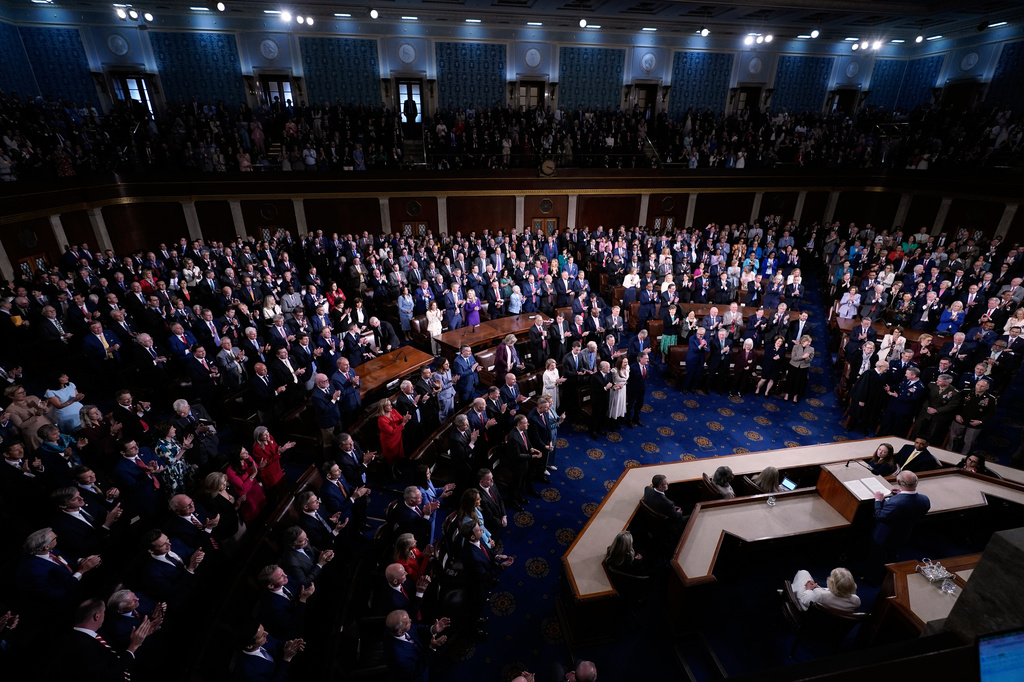 Congress applauds as Britain's King Charles III speaks to a joint meeting of Congress in the House Chamber at the U.S. Capitol, Tuesday, April 28, 2026, in Washington. (AP Photo/Jose Luis Magana)