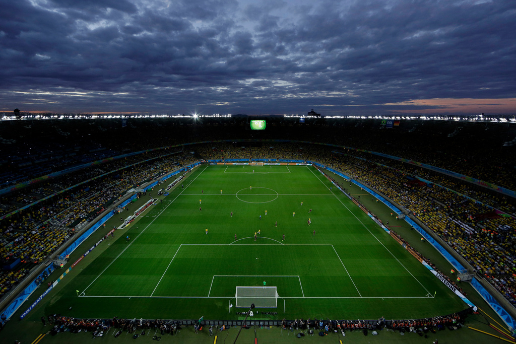 FILE - A view of the pitch during the World Cup semifinal soccer match between Brazil and Germany at the Mineirao Stadium in Belo Horizonte, Brazil, Tuesday, July 8, 2014. (AP Photo/Felipe Dana, File)