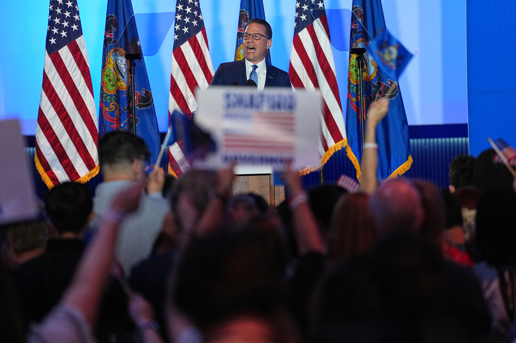 Pennsylvania Gov. Josh Shapiro speaks at an election night watch party in Warminster, Pa., Tuesday, May 19, 2026. (AP Photo/Matt Rourke)