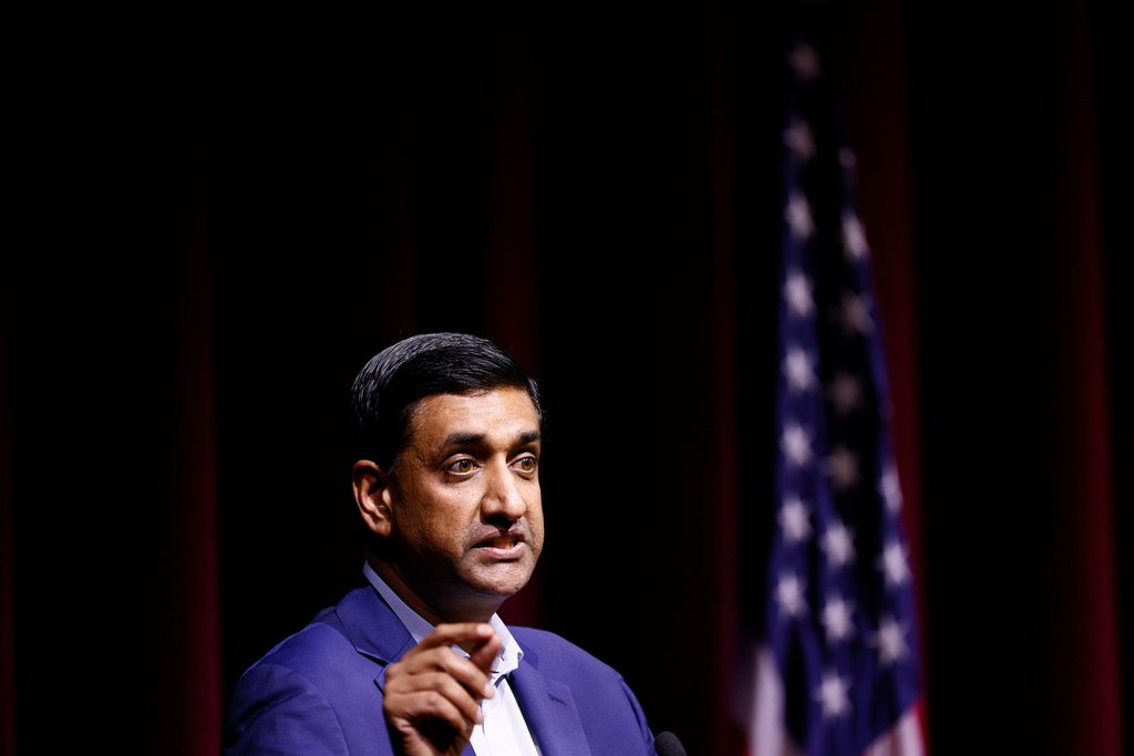 Congressman Ro Khanna attends an event titled "Who Controls the Future of AI: The Oligarchs or the People" at Stanford University in Stanford, Calif., on Friday, Feb. 20, 2026. (Santiago Mejia/San Francisco Chronicle via AP)