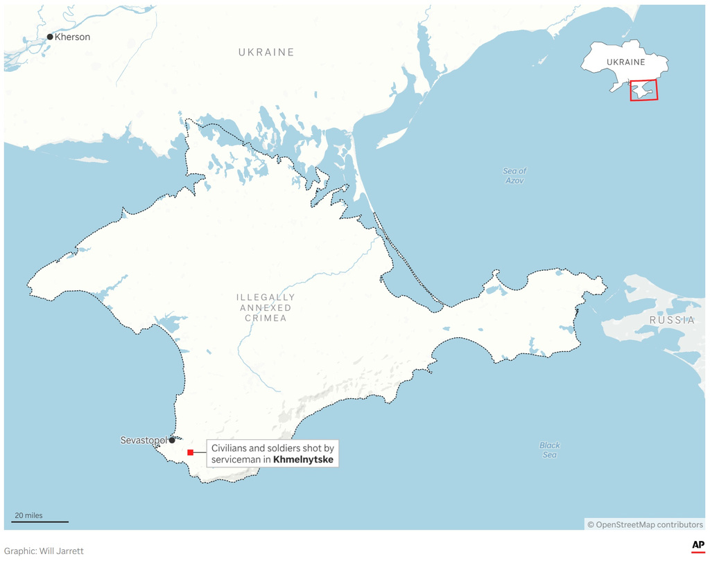 A map showing where a shooting took place in Crimea. (AP Digital Embed)