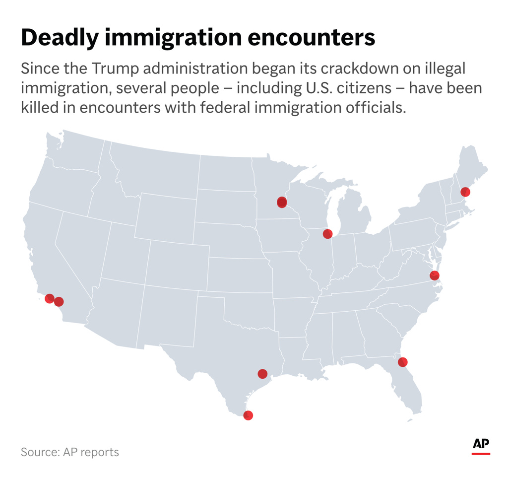 Where people have died in encounters with federal immigration officials since last year. (AP Digital Embed)