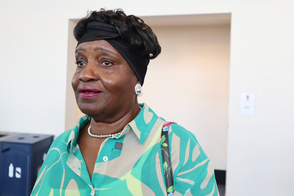 Freida Adams speaks about former Judge Frank Caprio at his visiting hours at the Rhode Island Convention Center in Providence, R.I. on Thursday, Aug. 28, 2025. (AP Photo/Leah Willingham)