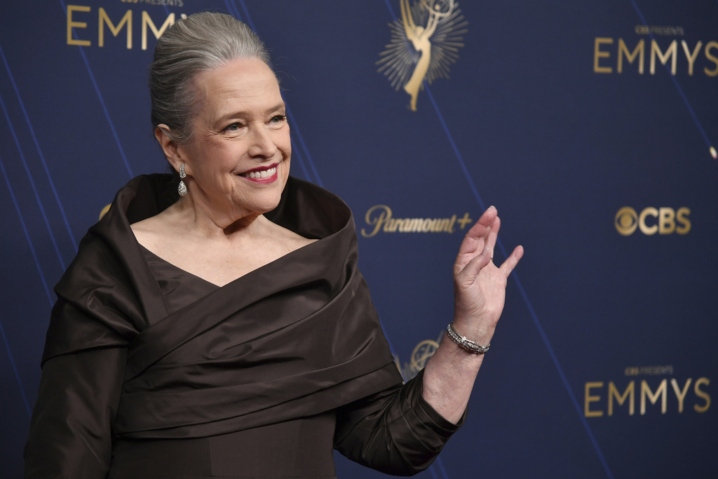 Kathy Bates arrives at the 77th Primetime Emmy Awards on Sunday, Sept. 14, 2025, at the Peacock Theater in Los Angeles. (Photo by Richard Shotwell/Invision/AP)