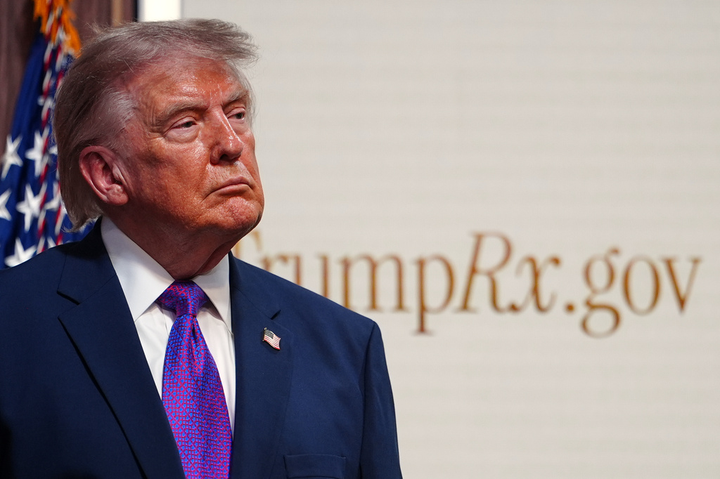 President Donald Trump listens during an event about prescription drug prices in the South Court Auditorium in the Eisenhower Executive Office Building on the White House campus, Monday, May 18, 2026, in Washington. (AP Photo/Julia Demaree Nikhinson)