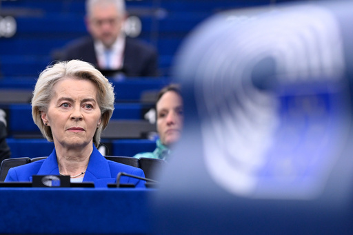European Commission president Ursula von der Leyen sits during statements on EU response to recent Russian violations of the EU Member States' airspace and critical infrastructure, Wednesday, Oct. 8, 2025 at the European Parliament in Strasbourg, eastern France. (AP Photo/Pascal Bastien) European Commission president Ursula von der Leyen sits during statements on EU response to recent Russian violations of the EU Member States' airspace and critical infrastructure, Wednesday, Oct. 8, 2025 at the European Parliament in Strasbourg, eastern France. (AP Photo/Pascal Bastien)