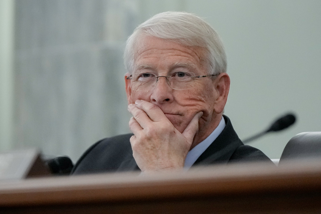 Sen. Roger Wicker, R-Miss., listens during a Senate Commerce, Science and Transportation Committee hearing on the nomination of Adm. Kevin Lunday, acting commandant of the U.S. Coast Guard, for Commandant of the Coast Guard, Wednesday, Nov. 19, 2025, on Capitol Hill in Washington. (AP Photo/Julia Demaree Nikhinson)