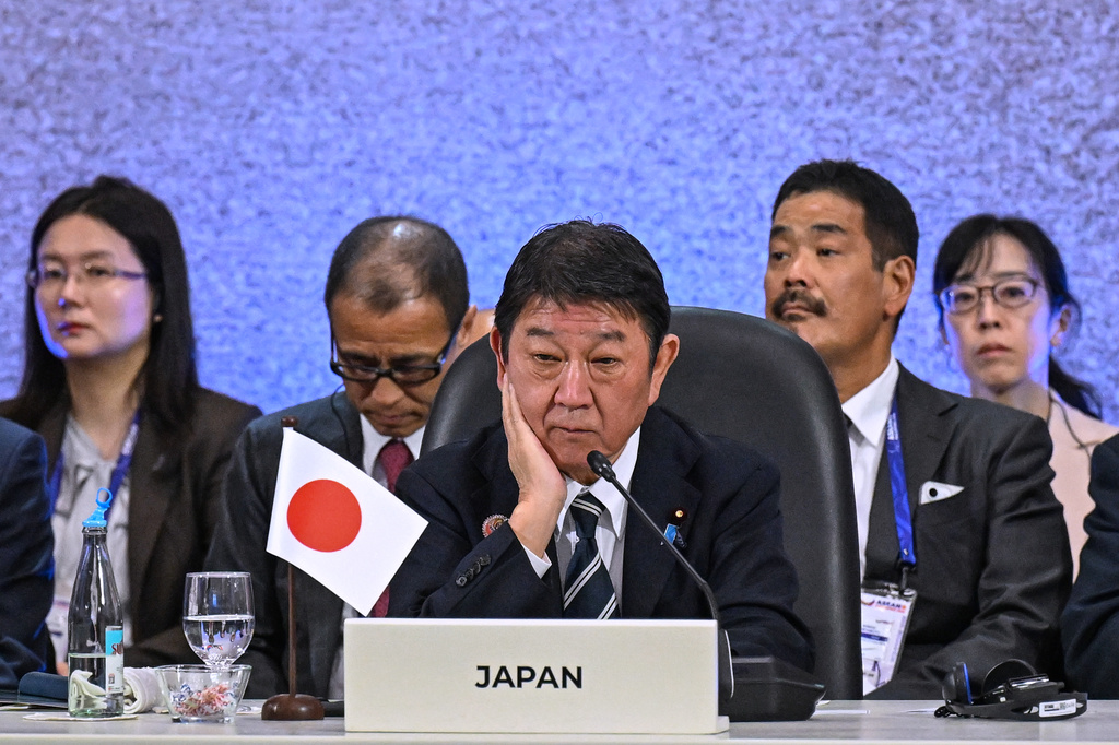 Japan's Foreign Minister Toshimitsu Motegi attends the 27th Association of Southeast Asian Nations (ASEAN) Plus Three Ministers' Meeting in Pasay, Metro Manila, Philippines Thursday, July 23, 2026. (Jam Sta Rosa/Pool Photo via AP)