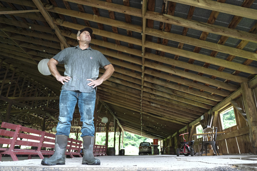 Democratic candidate for North Carolina's 11th congressional district Jamie Ager looks on, Monday, Aug. 11, 2025, in Fairview, N.C. (AP Photo/Matt Kelley)