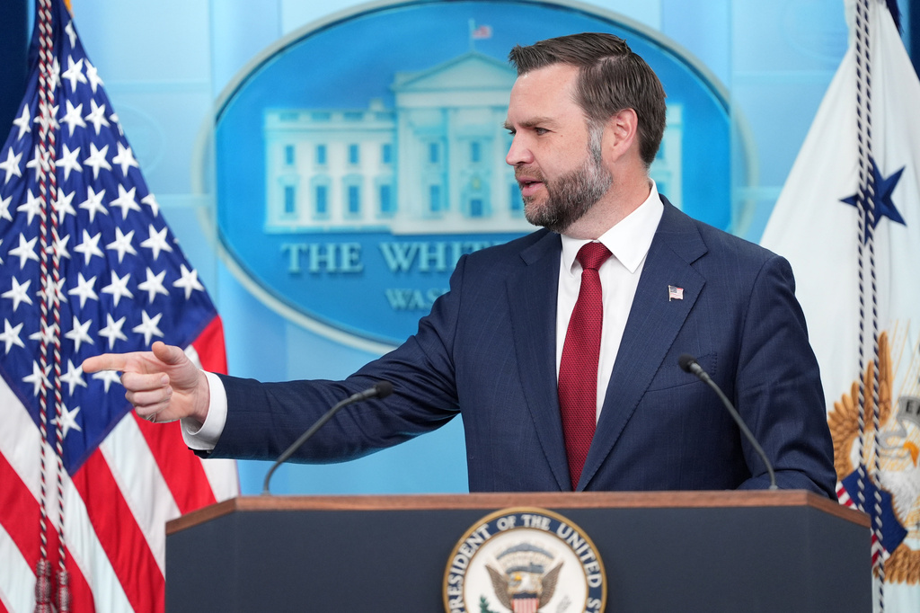 Vice President JD Vance speaks during a press briefing at the White House in Washington, Thursday, Sept. 3, 2026. (AP Photo/Mark Schiefelbein)