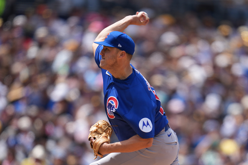 Chicago Cubs starting pitcher Jameson Taillon works against a San Diego Padres batter during the fourth inning of a baseball game Wednesday, April 29, 2026, in San Diego. (AP Photo/Gregory Bull)