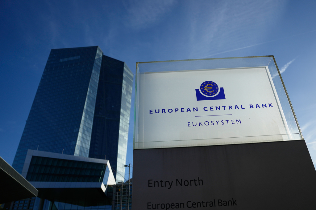An entrance of the European Central Bank photographed in Frankfurt, Germany, Thursday, Oct. 29, 2026. (AP Photo/Michael Probst)
