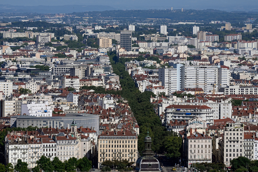 The city of Lyon, central France, is seen during a heat wave, Saturday, June 27, 2026. (AP Photo/Laurent Cipriani)