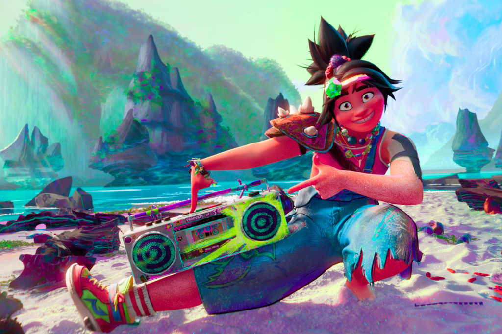 This image released by DreamWorks Animation shows Jo, voiced by H.E.R., in a scene from "Forgotten Island." (DreamWorks Animation/Universal Pictures via AP)