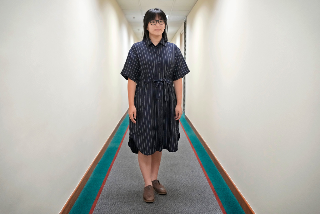FILE -Chow Hang-tung, then Vice Chairperson of the Hong Kong Alliance in Support of the Democratic Patriotic Movements of China poses after an interview in Hong Kong on May 24, 2021. (AP Photo/Vincent Yu, File)