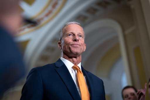 Senate Majority Leader John Thune, R-S.D., speaks with reporters following a closed-door meeting of Senate Republicans on day 28 of the government shutdown, at the Capitol in Washington, Tuesday, Oct. 28, 2025. (AP Photo/J. Scott Applewhite) Senate Majority Leader John Thune, R-S.D., speaks with reporters following a closed-door meeting of Senate Republicans on day 28 of the government shutdown, at the Capitol in Washington, Tuesday, Oct. 28, 2025. (AP Photo/J. Scott Applewhite)