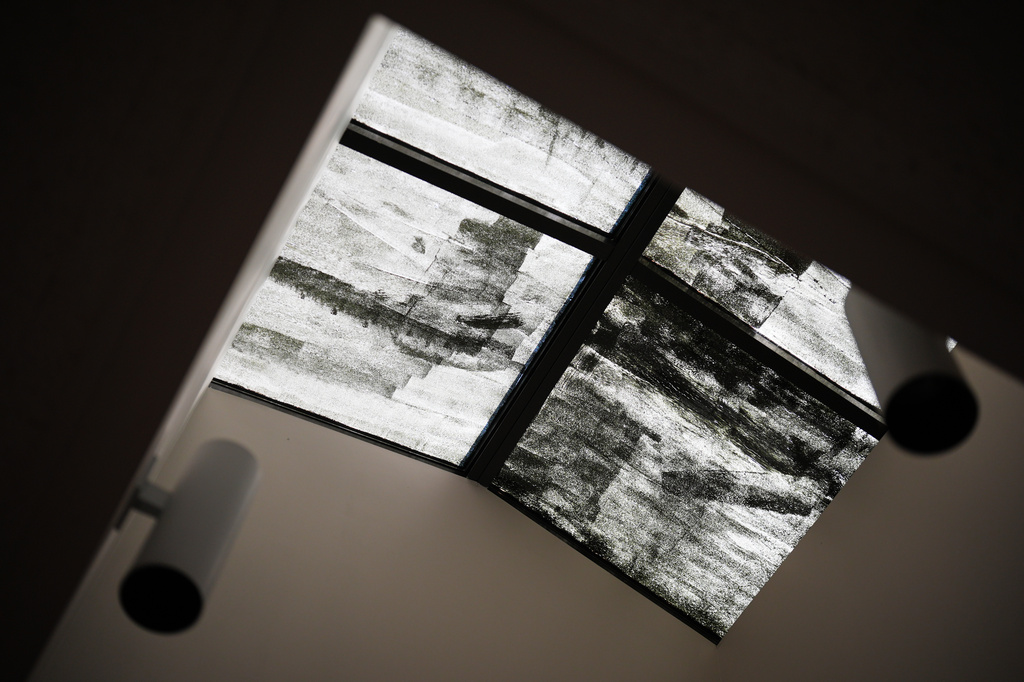 A skylight is painted over to reduce the temperature in a housing unit at a Minnesota Correctional Facility in Lino Lakes, Minn., Tuesday, Sept. 15, 2026. (AP Photo/Ellen Schmidt)