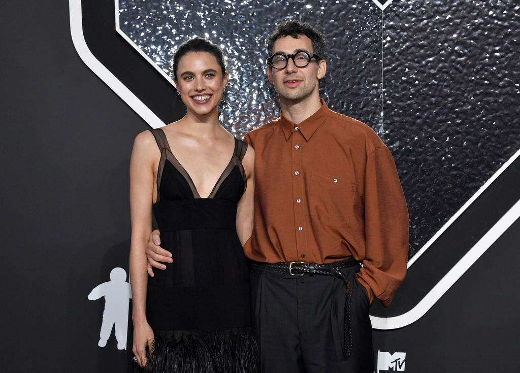FILE - Margaret Qualley, left, and Jack Antonoff arrive at the MTV Video Music Awards on Sept. 11, 2024, at UBS Arena in Elmont, N.Y. (Photo by Evan Agostini/Invision/AP, File)