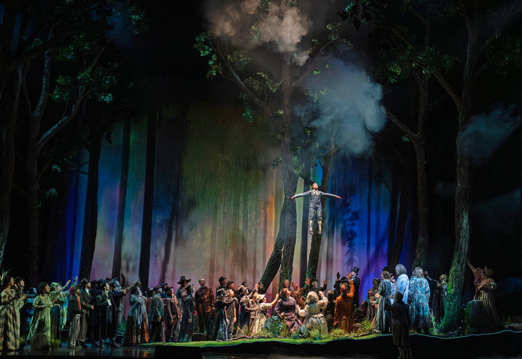 This image released by the Metropolitan Opera shows a scene from a rehearsal of "Lincoln in the Bardo," an opera by composer Missy Mazzoli and librettist Royce Vavrek, at the Metropolitan Opera in New York on Oct. 8, 2026. (Karen Almond/MetOpera via AP)
