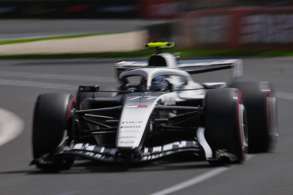Cadillac driver Valtteri Bottas of Finland steers his car during the third practice session for the Australian Formula One Grand Prix at Albert Park, in Melbourne, Australia, Saturday, March 7, 2026. (AP Photo/Asanka Brendon Ratnayake)
