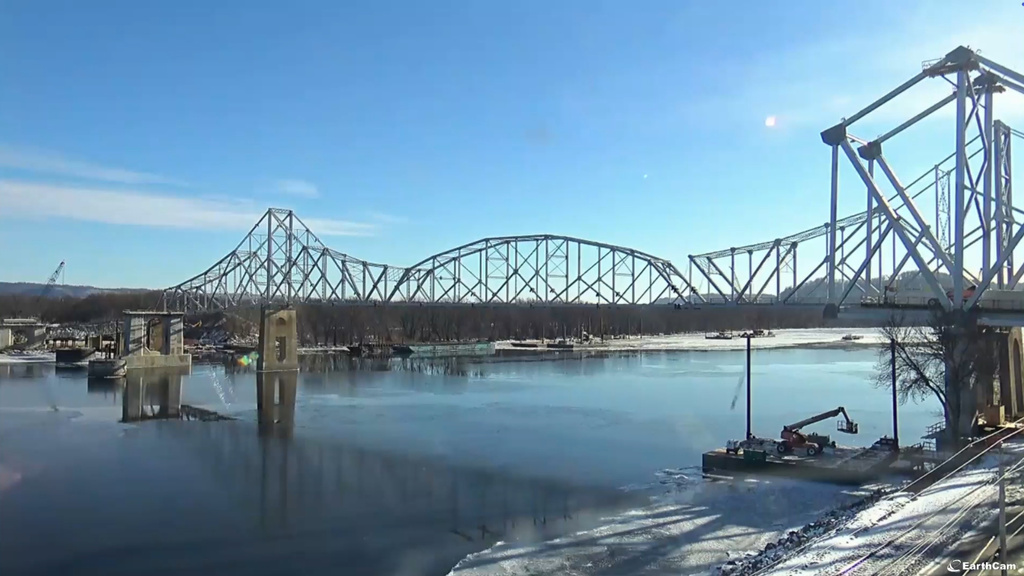 This image provided by Iowa Department of Transportation shows the 94-year-old Black Hawk Bridge over the Mississippi River between Iowa and Wisconsin on Friday, Dec. 19, 2025. (Iowa Department of Transportation via AP)