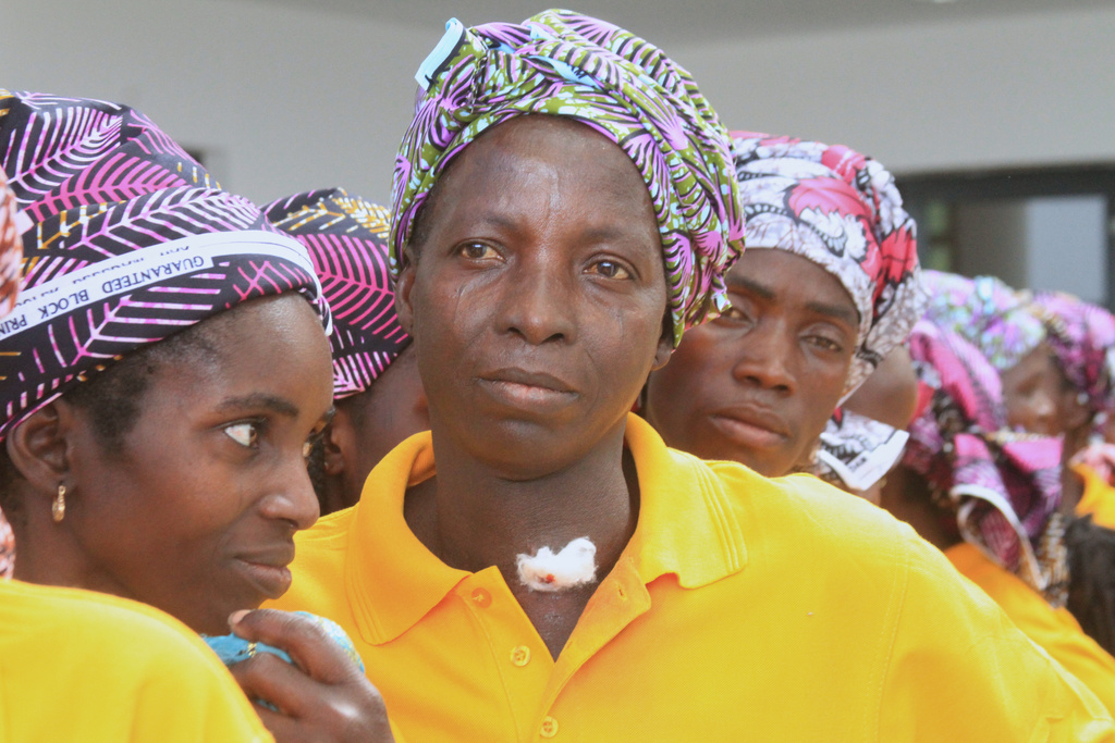 Freed church worshipers who were abducted by gunmen in Kurmin Wali, are seen upon their arrival at the state government house in Kaduna, Nigeria, Thursday, Feb. 5, 2026. (AP Photo/Abel Omotosho)