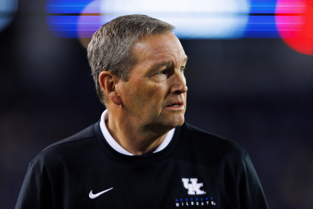 FILE - University of Kentucky Director of Athletics Mitch Barnhart watches an NCAA college football game between Kentucky and Mississippi State, in Lexington, Ky., Oct. 15, 2022. (AP Photo/Michael Clubb, File)