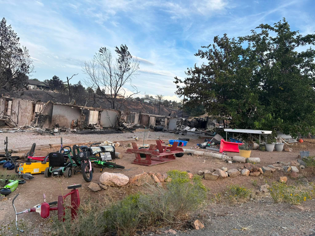This photo shows Crystal Hallock's property on Aug. 23, 2026, in northwest Reno, Nevada, after the Hawk Fire destroyed her home. (Brenda Means via AP)