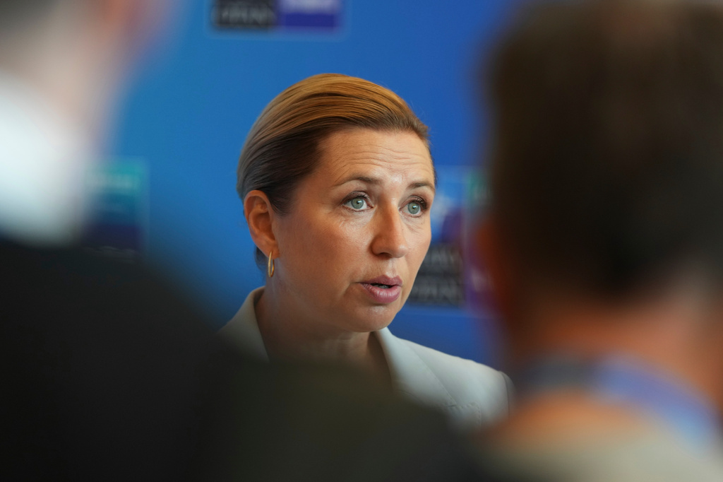 Denmark's Prime Minister Mette Frederiksen makes statements before the NATO summit in Ankara, Turkey, Wednesday, July 8, 2026. (AP Photo/Alastair Grant, Pool)