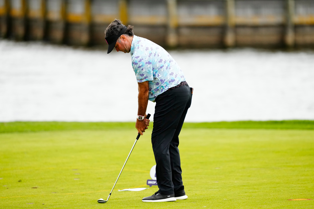 USA's Bubba Watson plays a shot at the Danish Golf Championship in Kerteminde on Sunday, Aug. 16, 2026. (Mads Claus Rasmussen/Ritzau Scanpix via AP)