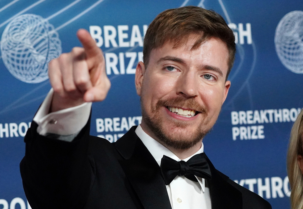 FILE - Jimmy Donaldson, who goes by the online alias MrBeast, arrives at the 11th Breakthrough Prize Ceremony on Saturday, April 5, 2025, in Los Angeles. (Photo by Jordan Strauss/Invision/AP, File)