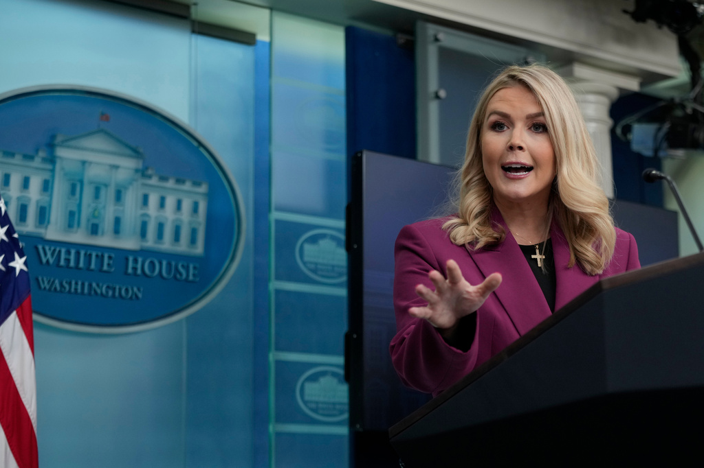 FILE - The then White House press secretary Karoline Leavitt speaks at the daily briefing at the White House in Washington Tuesday, Jan. 28, 2025. (AP Photo/Ben Curtis, File)