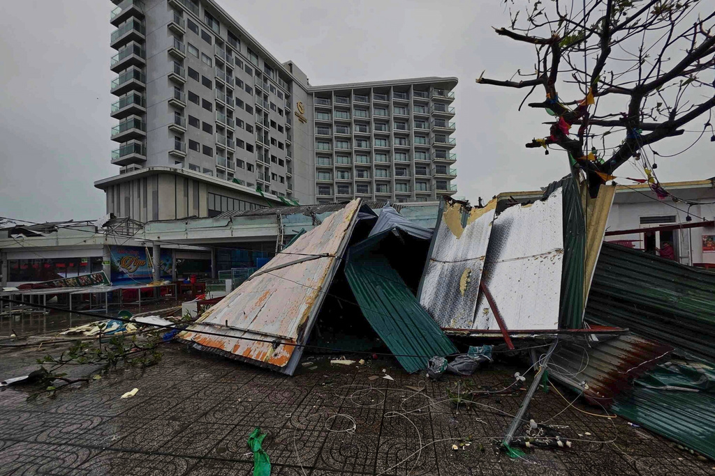 Roofs collapse after Typhoon Kajiki sweeps through Ha Tinh, Vietnam, Tuesday, Aug. 26, 2025. (Cong Tuong/VNA via AP)