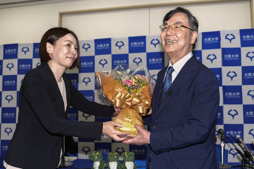 Osaka University professor Dr. Shimon Sakaguchi, right, receives flowers at a news conference in Suita, near Osaka, western Japan, Monday, Oct. 6, 2025, after he won the Nobel Prize in medicine. (Shohei Miyano/Kyodo News via AP) Osaka University professor Dr. Shimon Sakaguchi, right, receives flowers at a news conference in Suita, near Osaka, western Japan, Monday, Oct. 6, 2025, after he won the Nobel Prize in medicine. (Shohei Miyano/Kyodo News via AP)