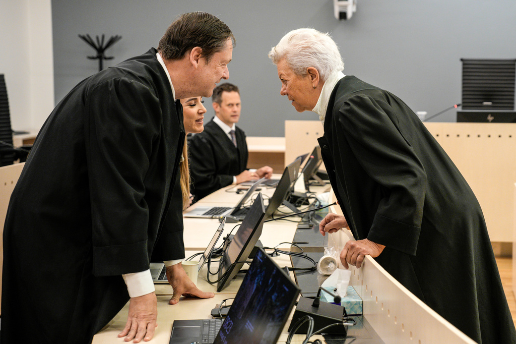 John Christian Elden, left, and Ellen Holager Andenæs in court before the verdict in the case against Marius Borg Høiby in Oslo Monday, June 15, 2026. (Stian Lysberg Solum/NTB Scanpix via AP)