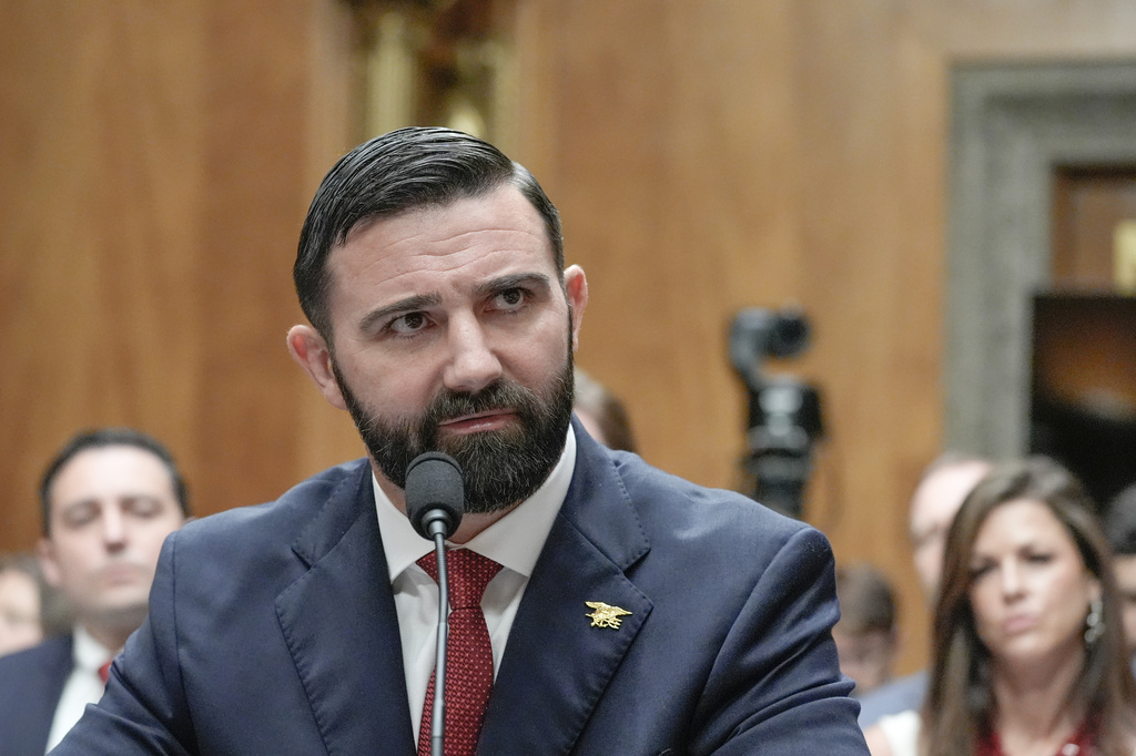 Cameron Hamilton testifies during a Senate Committee on Homeland Security and Government Affairs Committee hearing to examine his nomination to be Administrator of the Federal Emergency Management Agency, Wednesday, June 17, 2026, on Capitol Hill in Washington. (AP Photo/Mariam Zuhaib)