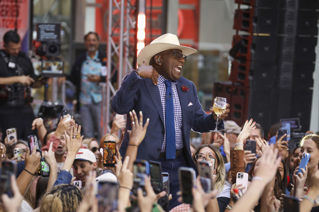 Al Roker joins singer-songwriter Role Model (Tucker Pillsbury) onstage on NBC's Today show at Rockefeller Plaza on Friday, Aug. 29, 2025, in New York. (Photo by Andy Kropa/Invision/AP)