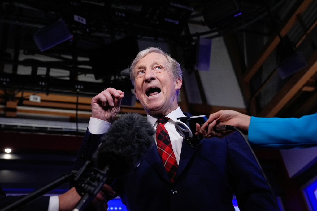 California's gubernatorial candidate Tom Steyer speaks after a gubernatorial debate hosted by Nexstar, Wednesday, April 22, 2026, in San Francisco. (AP Photo/Godofredo A. Vásquez)