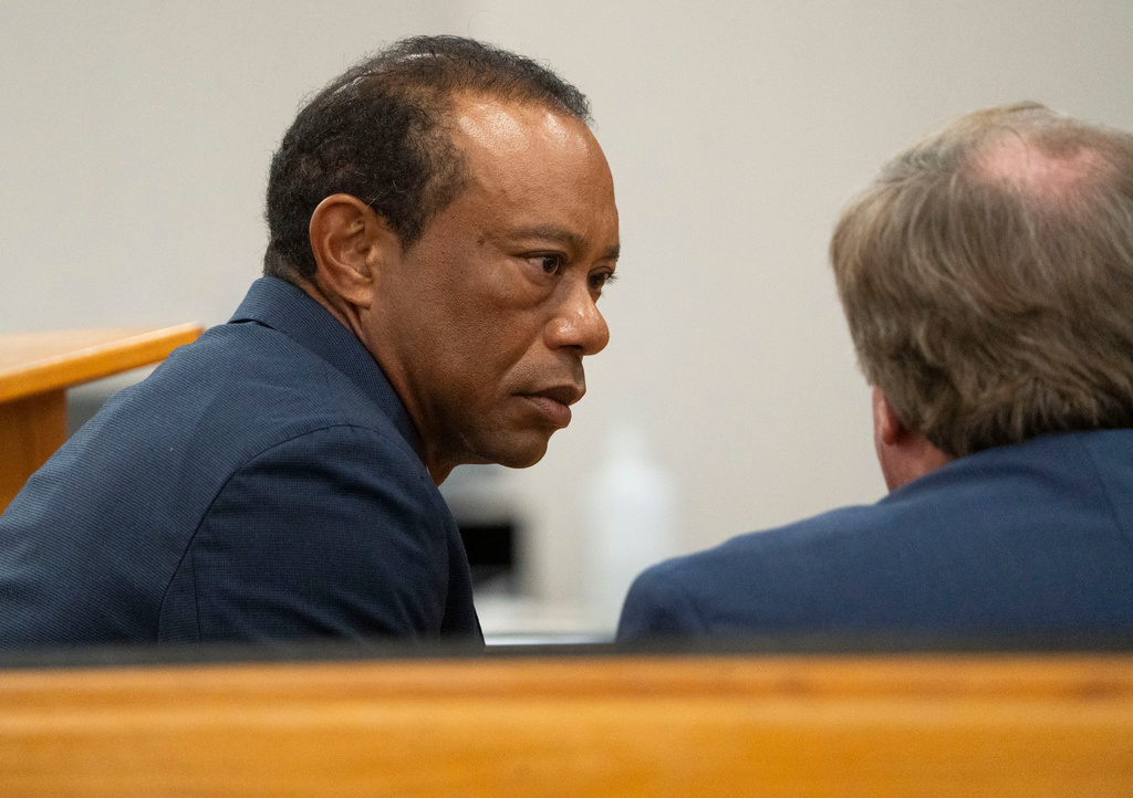 Tiger Woods appears in County Judge Darren Steele's courtroom for a plea hearing from an arrest in March, at the Martin County Courthouse in Stuart, Fla., Wednesday, Sept. 2, 2026. (Crystal Vander Weit/Treasure Coast Newspapers via AP, Pool)