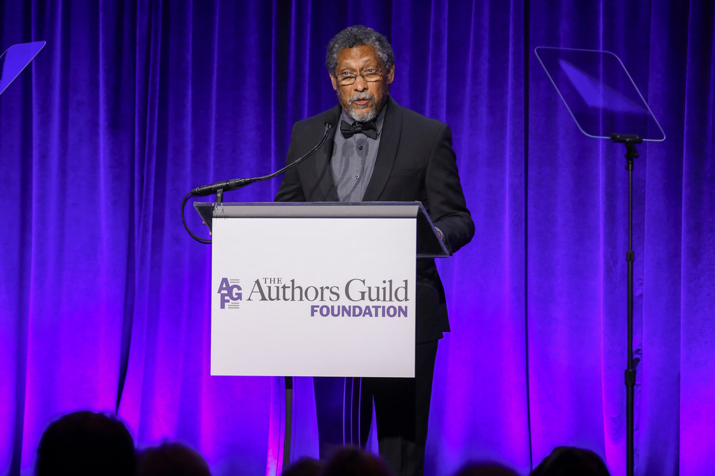 Percival Everett speaks at the Authors Guild Foundation Gala at Cipriani Wall Street on Monday, April 20, 2026, in New York. (Photo by Andy Kropa/Invision/AP)