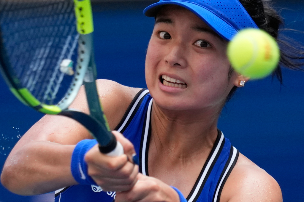 Alexandra Eala, of the Philippines, returns the ball to Oleksandra Oliynykova, of Ukraine, during the second round of the U.S. Open tennis championships Thursday, Sept. 3, 2026, in New York. (AP Photo/Seth Wenig)