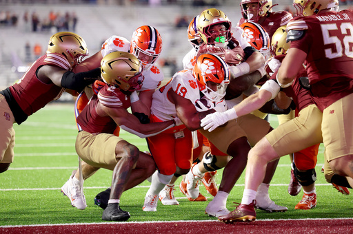 Clemson running back Keith Adams Jr. (19) crosses the goal line to score during the second half of an NCAA college football game against Boston College, Saturday, Oct. 11, 2025 in Boston. (AP Photo/Mark Stockwell) Clemson running back Keith Adams Jr. (19) crosses the goal line to score during the second half of an NCAA college football game against Boston College, Saturday, Oct. 11, 2025 in Boston. (AP Photo/Mark Stockwell)