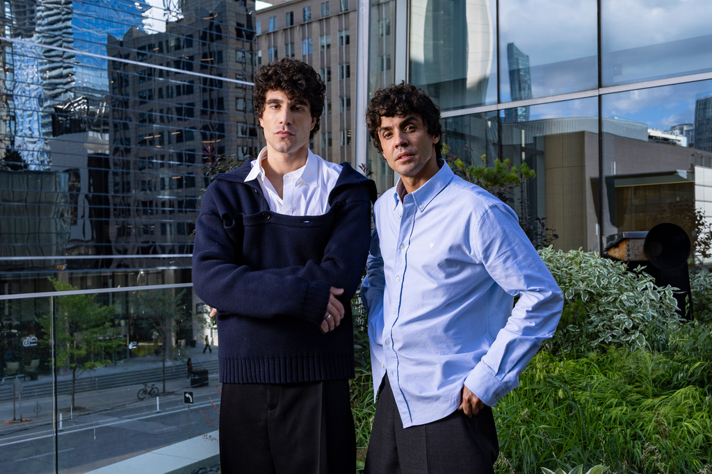 Directors Javier Calvo, left and Javier Ambrossi pose for a portrait to promote "La Bola Negra" during the Toronto International Film Festival on Monday, Sept. 14, 2026, in Toronto. (Photo by Joel C Ryan/Invision/AP)