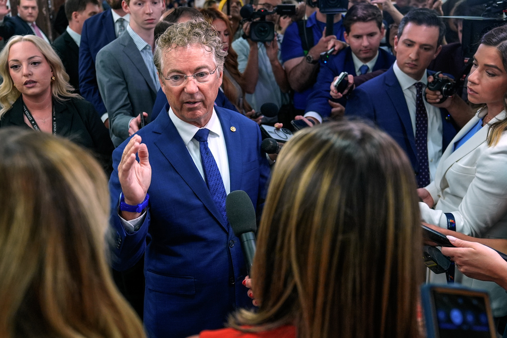 Sen. Rand Paul, R-Ky., speaks with reporters on Capitol Hill, Wednesday, July 29, 2026, in Washington. (AP Photo/Mariam Zuhaib)