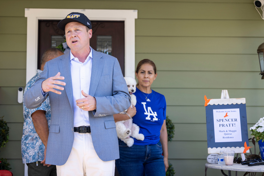 Los Angeles mayoral candidate Spencer Pratt during a campaign event Sunday, May 31, 2026, in Los Angeles. (AP Photo/Jill Connelly)