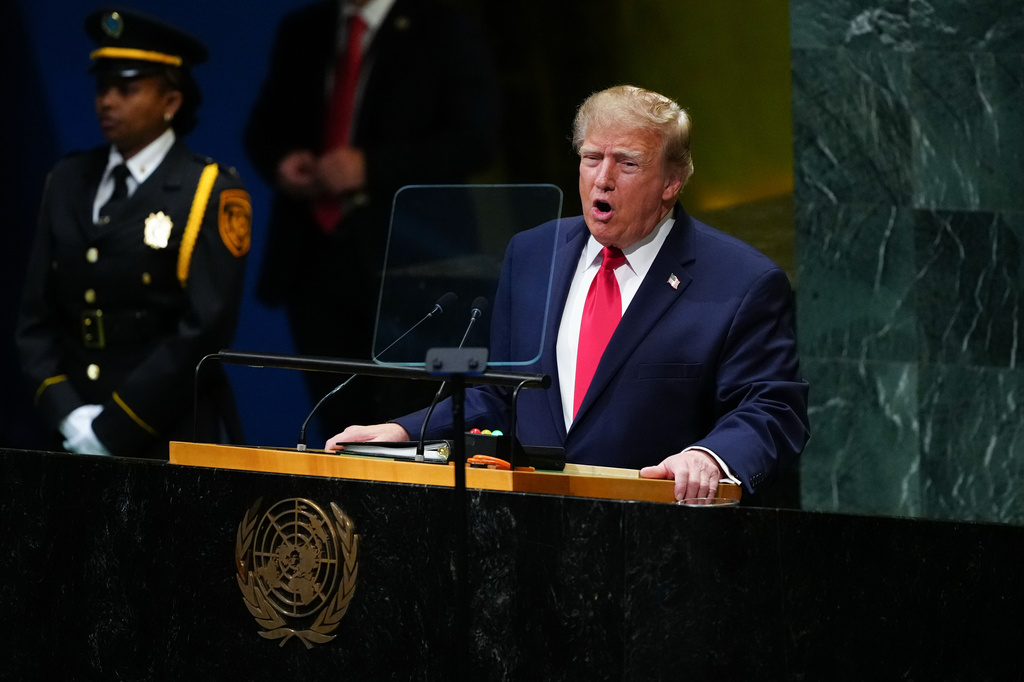 President Donald Trump speaks to the United Nations General Assembly, Tuesday, Sept. 22, 2026, at the UN headquarters. (AP Photo/Julia Demaree Nikhinson)
