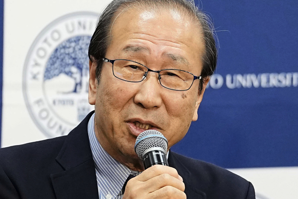 Kyoto University professor Susumu Kitagawa speaks during a news conference at the university in Kyoto, near Osaka, Wednesday, Oct. 8, 2025, after he won the Nobel Prize in chemistry. (Ren Onuma/Kyodo News via AP)